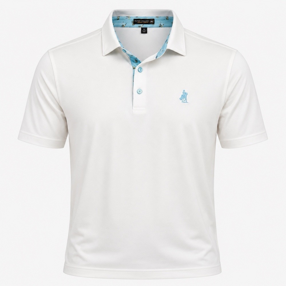 Peter Millar Summer Comfort Men's Polo XL White  Print Short Sleeve